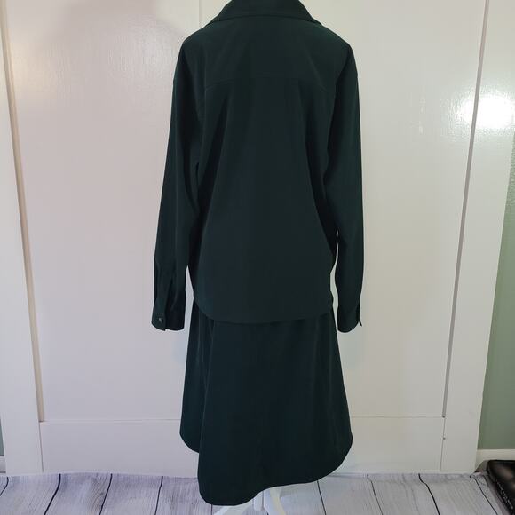 Talbots Size M Two Piece Skirt Set Velour Emerald Green Button Up Top Mature - Picture 4 of 14